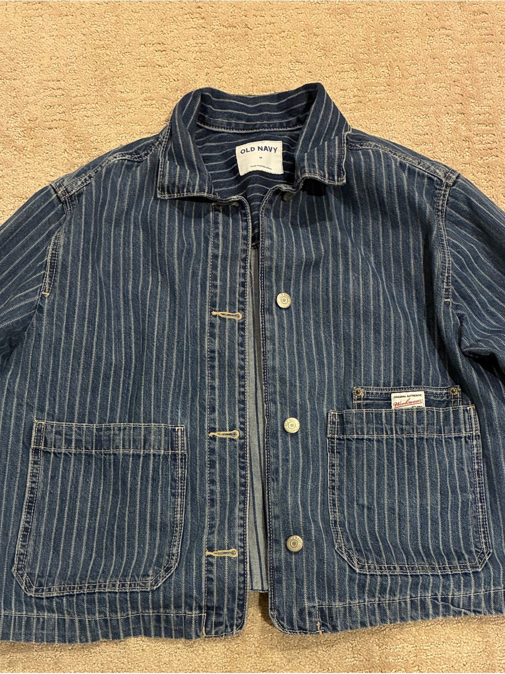 Old Navy Blue Pinstripe Denim Jacket - Picture 3 of 4